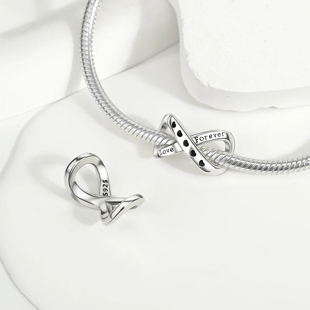 Charm-Anhänger aus 925er-Sterlingsilber für immer, Familie, unendliche Liebe, passend für Original-Armbänder, DIY-Edelschmuckherstellung, Geschenk