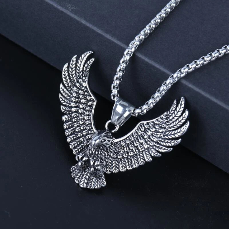 Flying Eagle Pendant Necklace Hip Hop Punk Stainless Steel Chain Men's Jewelry Vintage Rapper Rock Accessory Gift 2025, New