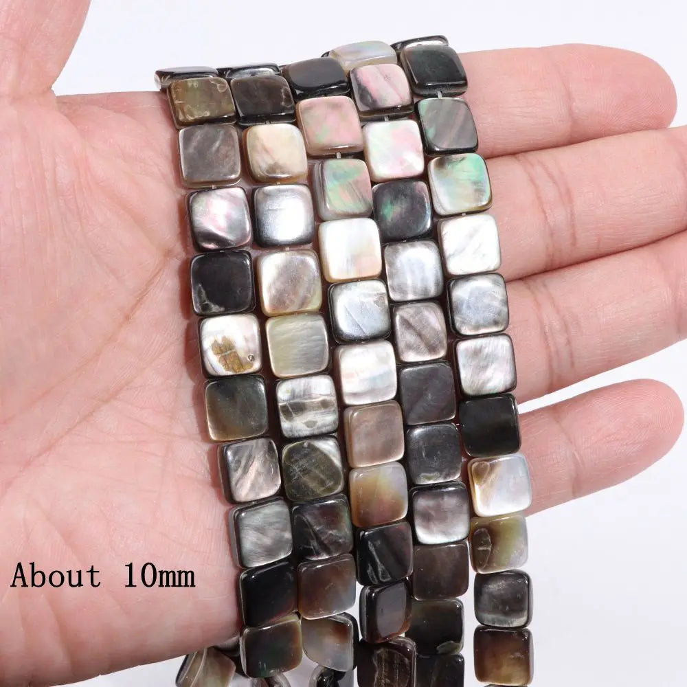 Natürliche graue schwarze Muschelperlen, rund, quadratisch, Perlmutt-Muschelperlen für die Schmuckherstellung, DIY-Charm, Halskette, Armband, Ohrringe