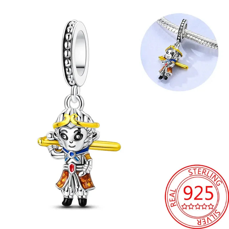 Exquisiter kleiner Affe aus 925er-Sterlingsilber, umarmender roter Herz-Anhänger, passend für Armbänder, Halsketten, Party-Paarung mit handgefertigten Geschenken