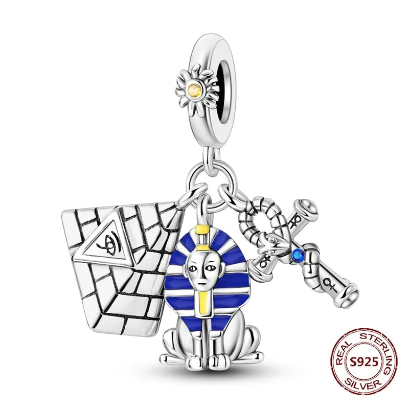 Teufelsaugen-Charm aus 925er Silber, Original-Hand der Fatima, blauer Zirkon, Kreuz, blaue Augen, passend für Armbänder, DIY-Herstellung von Schmuck, Geschenk