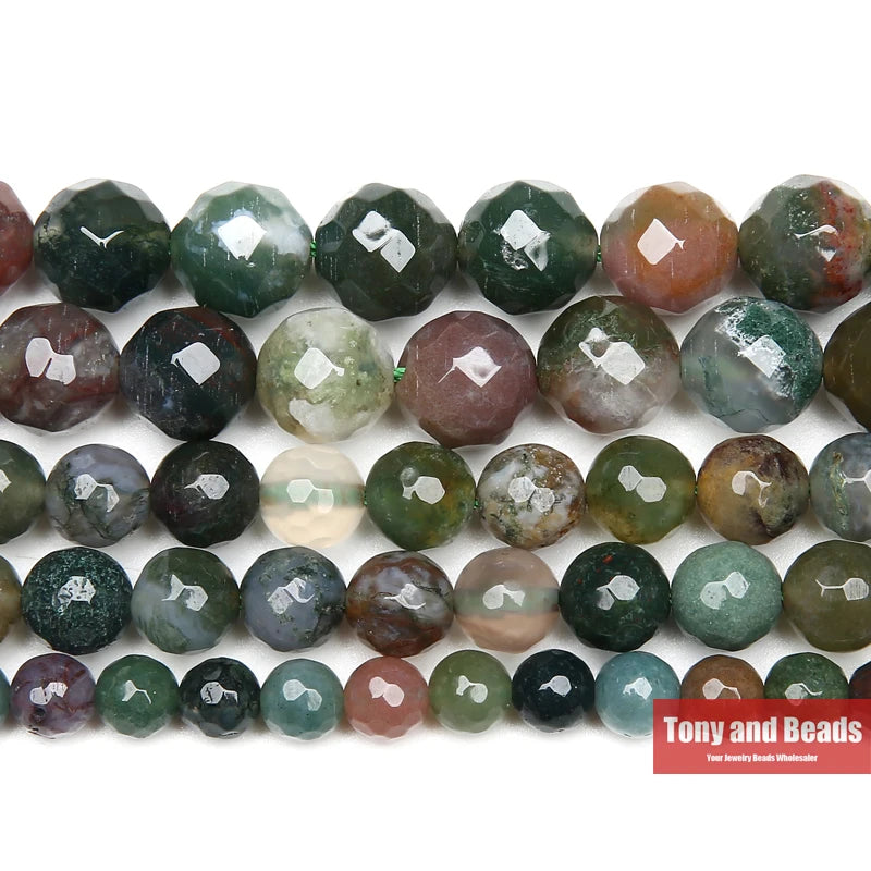 Naturstein Facettierter Indischer Achat Runde Lose Perlen 15" Strang 4 6 8 10 12MM Auswahlgröße für Schmuck