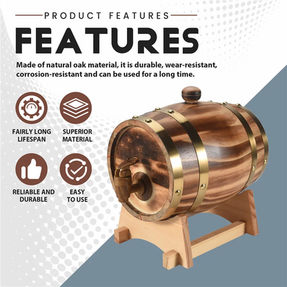 Eichenfass, 1,5 l/3 l Eichen-Aufbewahrungsfass, integrierter Folienfutter zum Aufbewahren Ihres eigenen Whisky, Bier, Wein, Bourbon, Brandy-AC17