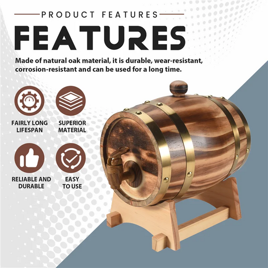Eichenfass, 1,5 l/3 l Eichen-Aufbewahrungsfass, integrierter Folienfutter zum Aufbewahren Ihres eigenen Whisky, Bier, Wein, Bourbon, Brandy-AC17