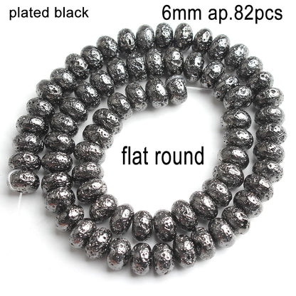 Schwarze vulkanische Lavagesteinperlen, Mineralperlen, Charms, Rohrwürfel, runde geometrische Formperlen für Schmuckherstellung, DIY-Armband