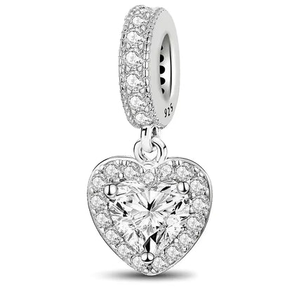 925 Sterling Silber Romantische Zirkon Rot Liebe Herz Charms Perlen Fit Original Pan Armband Armreifen DIY Edlen Schmuck Für Frauen