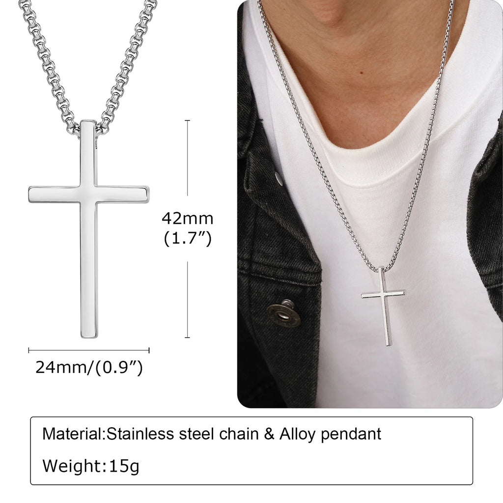 Vnox Kreuz-Halskette für Männer und Frauen, silberfarbenes, schlichtes Kreuz-Anhänger-Kragen mit Edelstahl-Kastenkette