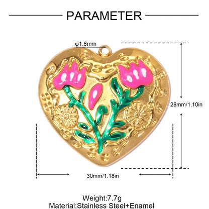 3 Stück/Set Modische Edelstahl Rosen-Blumen DIY Ohrring-Anhänger Herzförmige Halsketten-Anhänger Damen Böser-Blick-Schmuck Großhandel
