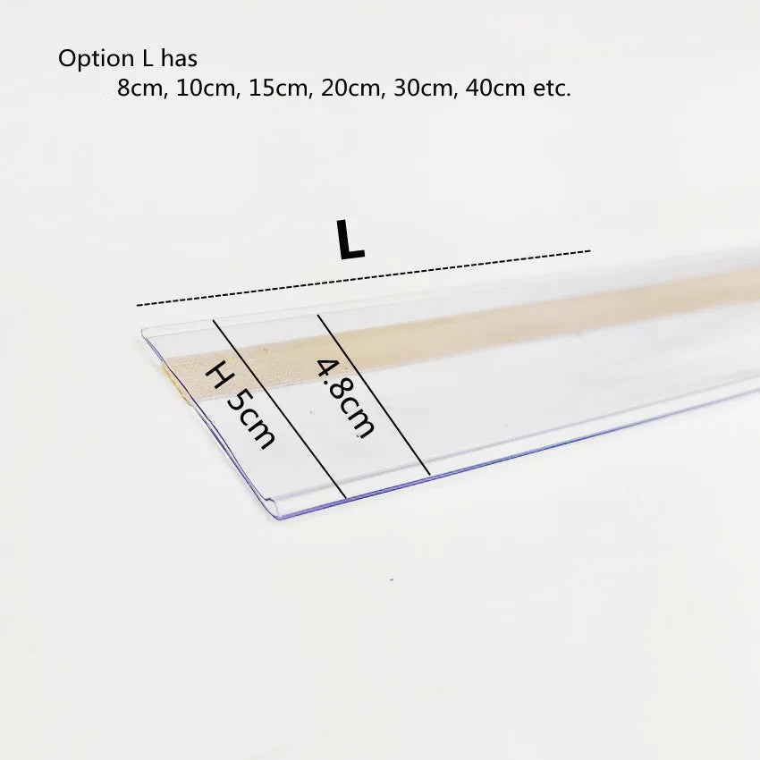 H5cm Kurze Kunststoff-PVC-Clip-Halterung für Regal, Preisschild, Etikettenhalter, Display-Datenstreifen, Klebeband, 1 Packung
