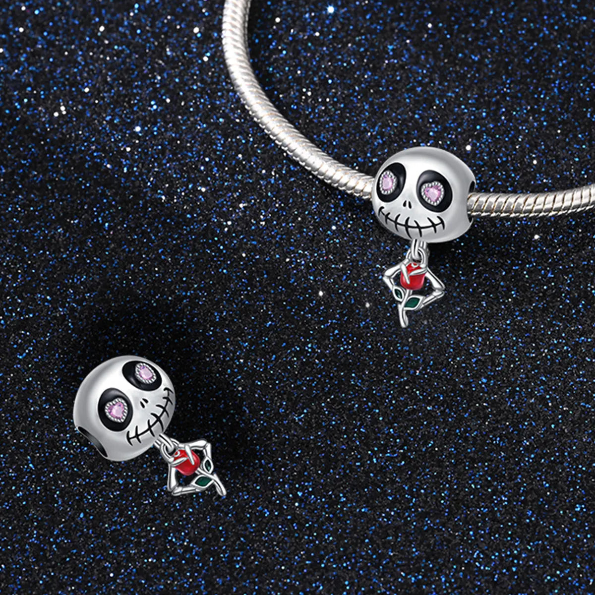 Atemberaubender Geisterrosen-Perlen aus 925er-Sterlingsilber und Spinnen-Seidenschädel-Anhänger, passend für Armbänder, Halloween-Anhänger, Accessoires, Geschenke