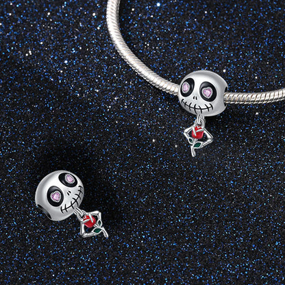 Atemberaubender Geisterrosen-Perlen aus 925er-Sterlingsilber und Spinnen-Seidenschädel-Anhänger, passend für Armbänder, Halloween-Anhänger, Accessoires, Geschenke
