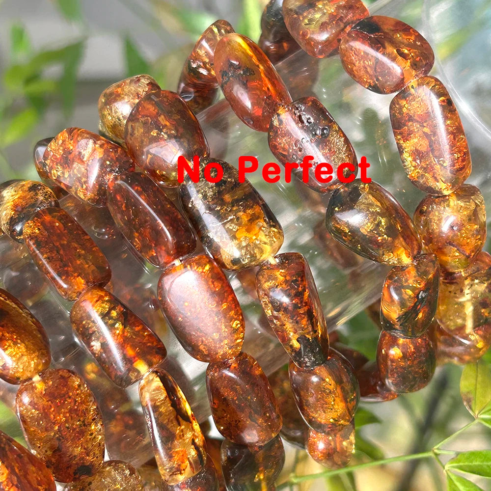 Natürliches Blumen-Bernstein-Armband mit unregelmäßigen Nuggets, ovale Perlen, 10 x 15–13 x 18 mm, mit Defekt, Schmuck für Männer und Frauen, besonderes Geschenk
