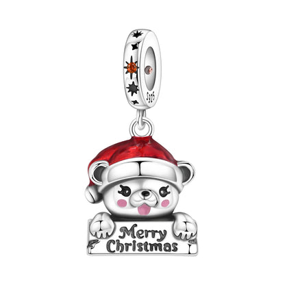 Frohe Weihnachten-Charm aus 925er-Sterlingsilber, Kiefernbaum, Weihnachtsmann, Schneehaus, passend für DIY-Armbänder, Halsketten, Urlaubs- und saisonale Geschenke