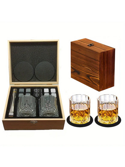 Geschenkset mit Whiskey-Steinen, 8 Whiskey-Steine, 2 Gläser, Eiszange, wiederverwendbare Whiskey-Steine, Geschenk für Männer, Vatertagsgeschenk, Bar-Party-Set