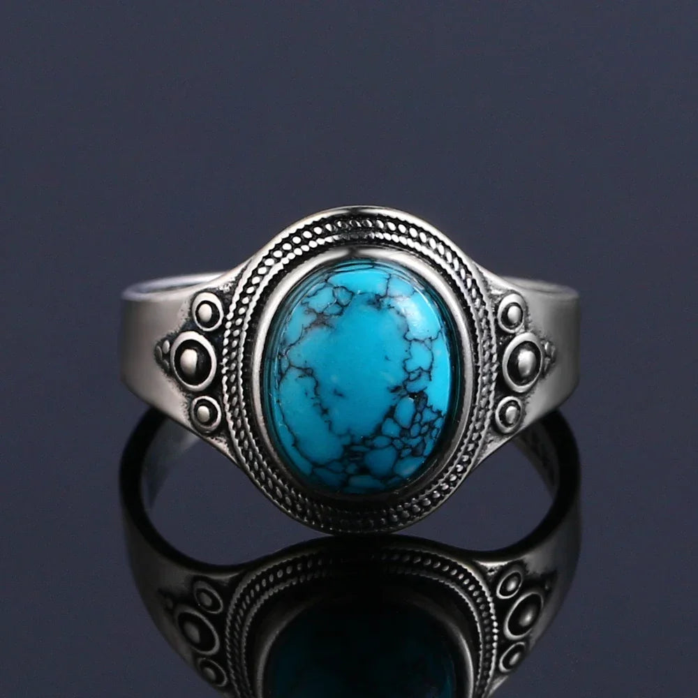Vintage S925 Silber Ring Natürliche Türkis Ringe Luxus Schmuck Party Jahrestag Geburtstag Geschenk für Frauen Mann