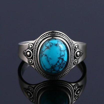 Vintage S925 Silber Ring Natürliche Türkis Ringe Luxus Schmuck Party Jahrestag Geburtstag Geschenk für Frauen Mann