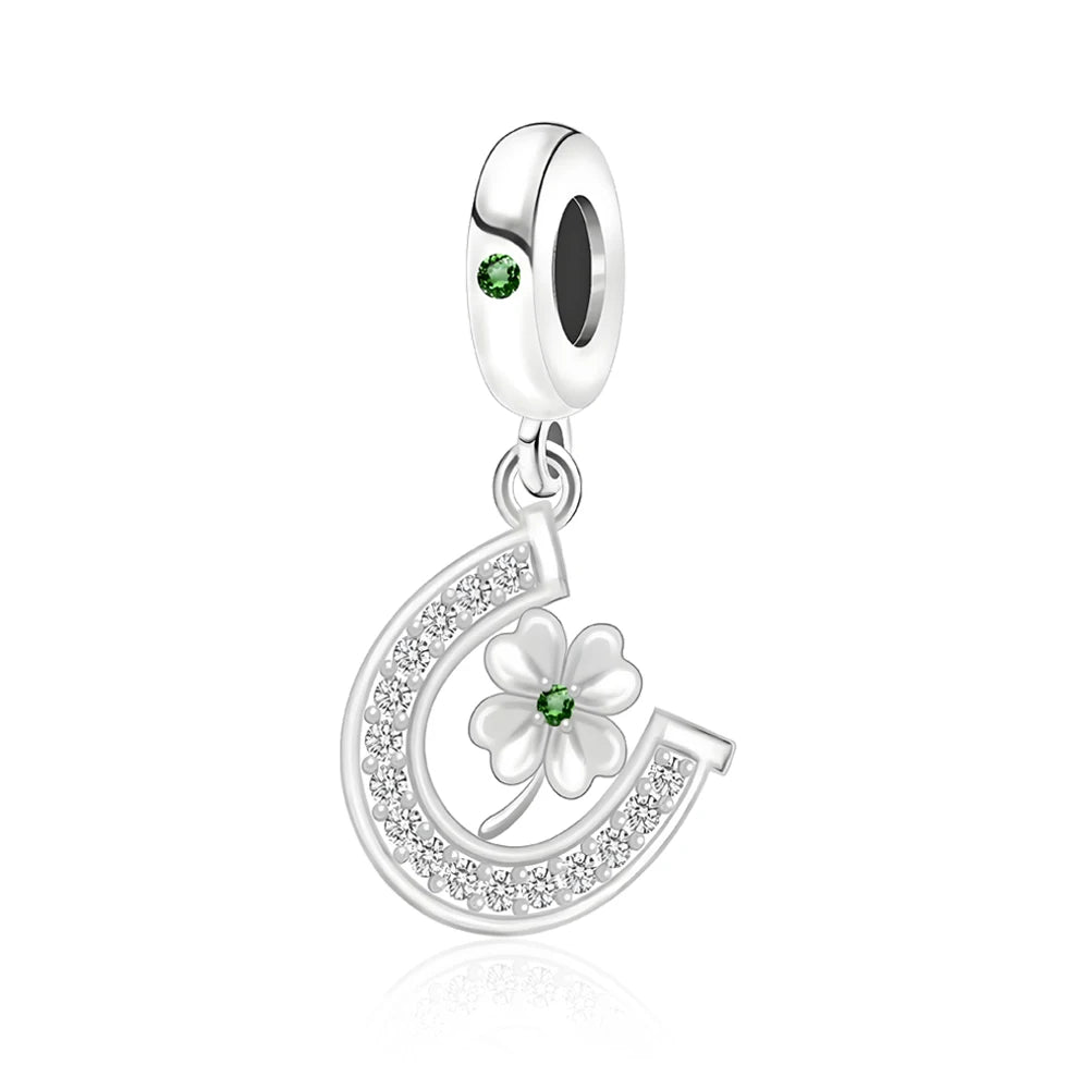 Glücksbringer aus 925er-Sterlingsilber mit vierblättrigem Kleeblatt, Hufeisenkrabbe, Marienkäfer-Zahlen-Charm, passend für DIY-Armbänder, Halsketten, Gesundheit, Glücksgeschenke
