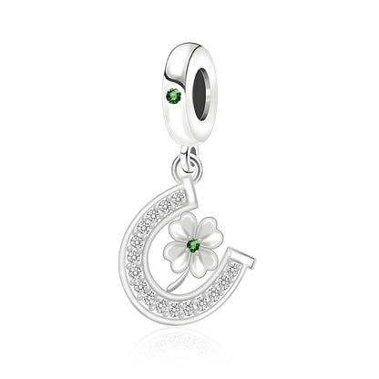 Glücksbringer aus 925er-Sterlingsilber mit vierblättrigem Kleeblatt, Hufeisenkrabbe, Marienkäfer-Zahlen-Charm, passend für DIY-Armbänder, Halsketten, Gesundheit, Glücksgeschenke