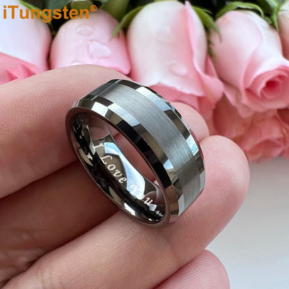 iTungsten 6mm 8mm Wolframkarbid-Fingerring für Herren und Damen, Verlobung, Ehering, Modeschmuck, I Love You, graviert, bequeme Passform