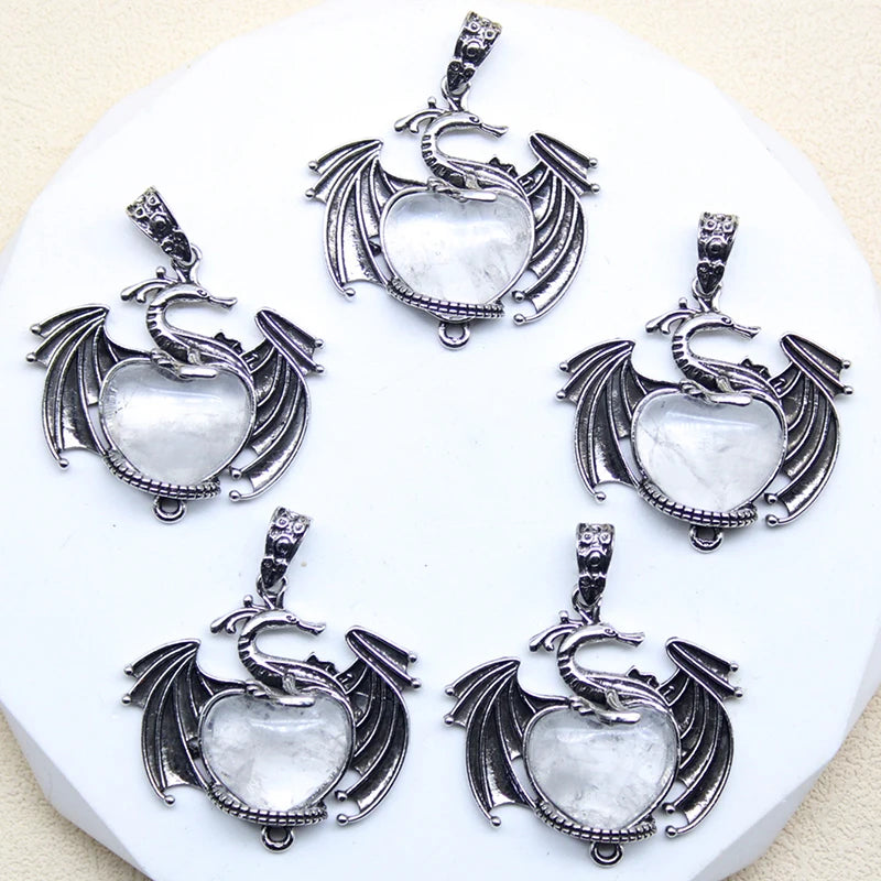 10 Stück bunte Drachen Naturstein Amethyst Quarz Kristall Herz Perle Anhänger für DIY Schmuck Halskette Anhänger Frauen Geschenke