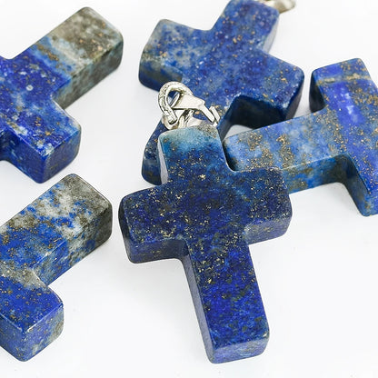 Natürlicher Lapislazuli-Kreuz-Anhänger, Halbedelstein, Energie-Charm-Halskette für Heimwerkerbedarf, handgefertigtes Schmuckzubehör