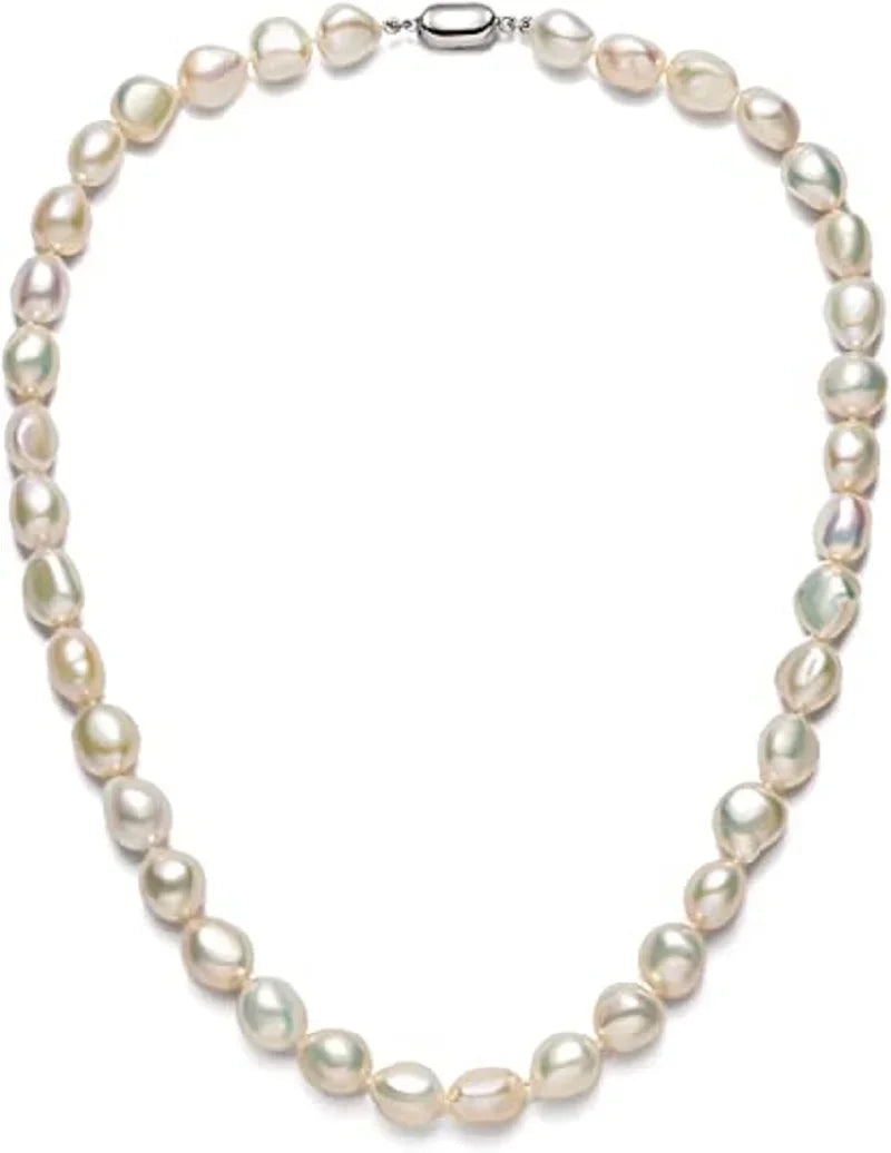 Barocke Perlenkette für Damen, 8–9 mm, 9–10 mm, AA-Qualität, Süßwasser-Zuchtperlen-Strang-Halskette mit Verschluss aus Sterlingsilber