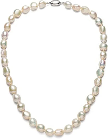 Barocke Perlenkette für Damen, 8–9 mm, 9–10 mm, AA-Qualität, Süßwasser-Zuchtperlen-Strang-Halskette mit Verschluss aus Sterlingsilber
