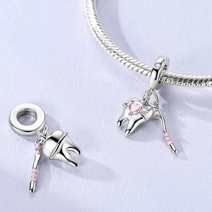 Rosa Charms aus 925er-Sterlingsilber, Perlen, Schmetterling, Parfümflasche, Krone, herzförmiger Zirkon, Charms für Frauen, feiner DIY-Schmuck, Geschenke