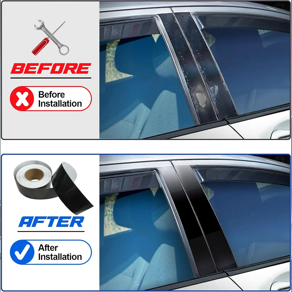 3/5/7/10CM Glänzende Schwarze Vinyl-Folienstreifen Fenster-Zierleisten-Folie Auto-Innenraum Säulen-Aufkleber für Fahrzeuge
