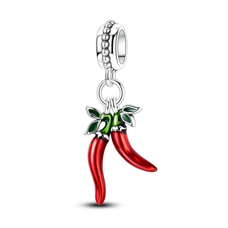 Mula 1 Stück 925 Silber Roter Chili Anhänger Fit Original Perlen Armband Herstellung für Frau Schmuck Baumeln Charm Diy