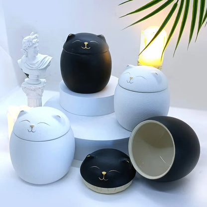 Urn for pet ashes, cat shape memorial cremation urns, hand crafted black, decorative urns for burial dog, ceramic sealed jar