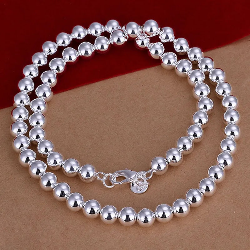 Andara 925 Sterling Silber 4 MM/6 MM/8 MM/10 MM Glatte Perlen Kugel Kette Halskette für Frauen Männer Mode Schmuck