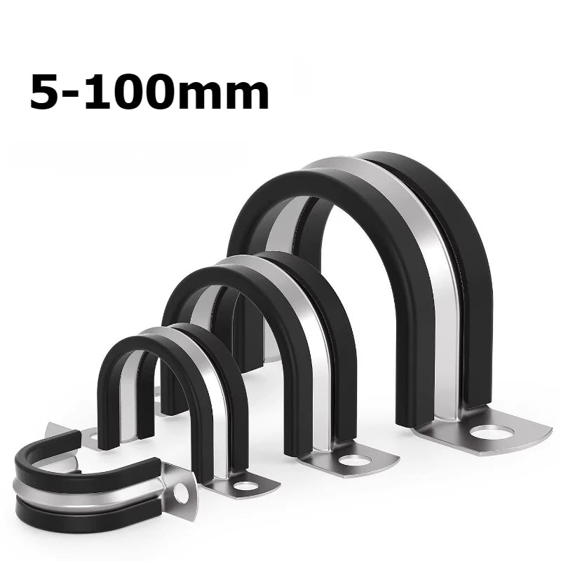 U-förmiger Gürtel aus Edelstahl 304, mit Gummistreifen, Reitclip, Stahlrohrclip, Klemme, Rohrclip, festes Kabel, Halsklemme, Verriegelung