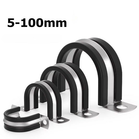 U-förmiger Gürtel aus Edelstahl 304, mit Gummistreifen, Reitclip, Stahlrohrclip, Klemme, Rohrclip, festes Kabel, Halsklemme, Verriegelung