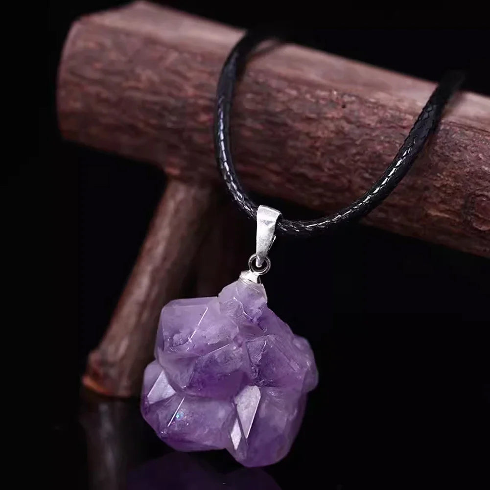 Natürliche Amethyst Stein Halskette Kristall Reiki Heilung Edelstein Anhänger Quarz für Männer Frauen Charms Minerals chmuck DIY Geschenk