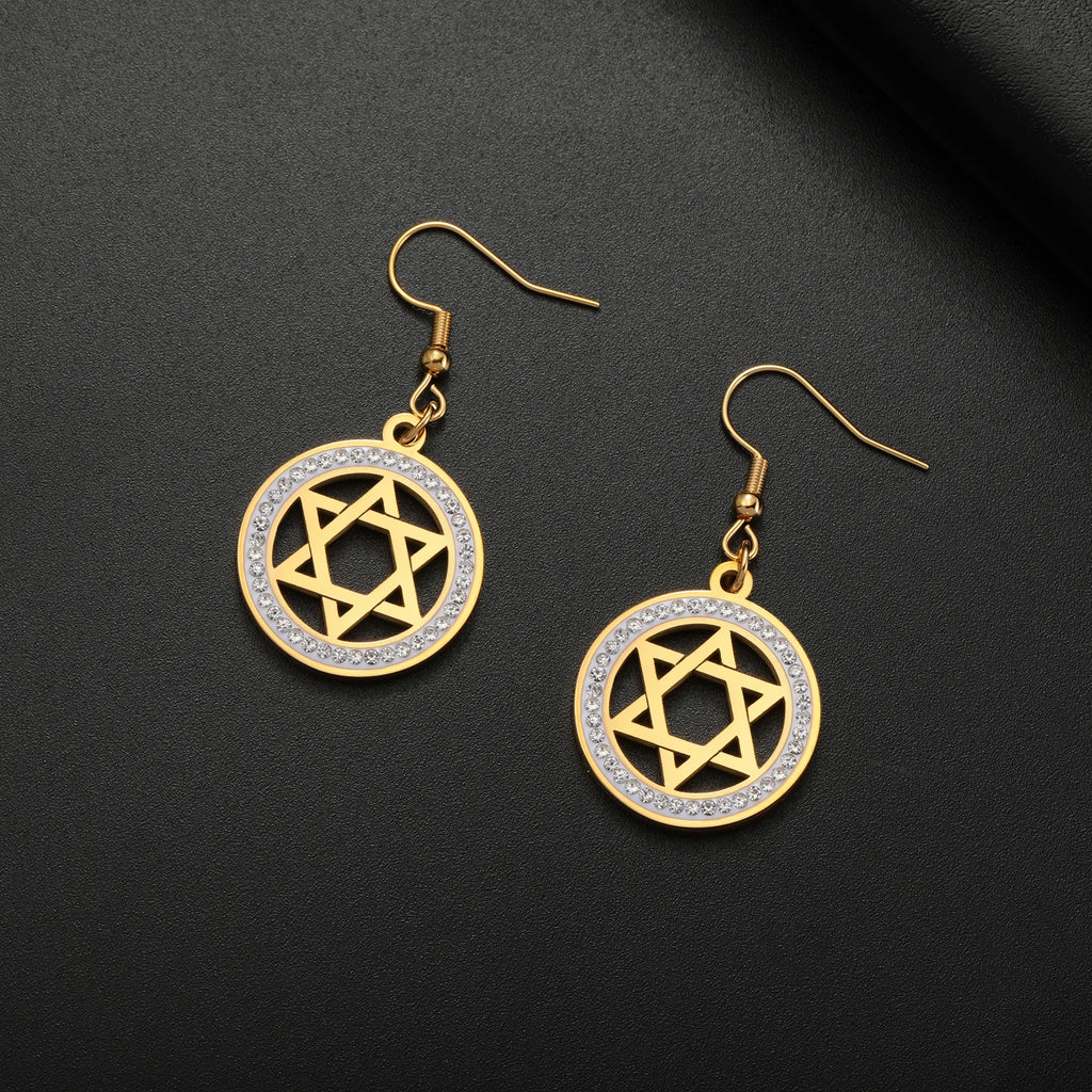 LIKGREAT Stern von David Edelstahl Vintage Halskette klar Zirkon runde Anhänger Halsketten Schmuck Hochzeits geschenk für Frauen Männer
