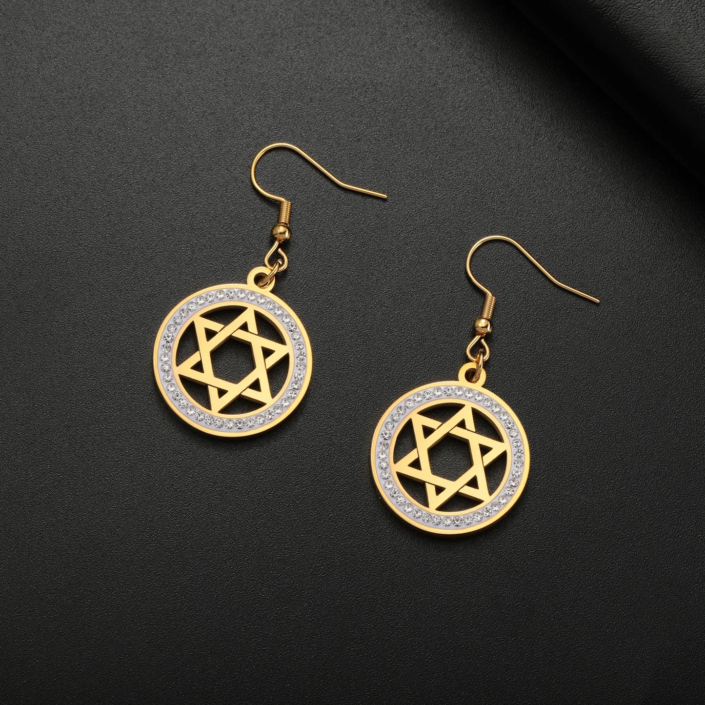 LIKGREAT Stern von David Edelstahl Vintage Halskette klar Zirkon runde Anhänger Halsketten Schmuck Hochzeits geschenk für Frauen Männer