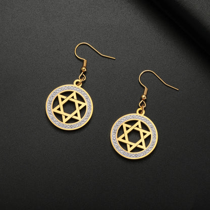 LIKGREAT Stern von David Edelstahl Vintage Halskette klar Zirkon runde Anhänger Halsketten Schmuck Hochzeits geschenk für Frauen Männer