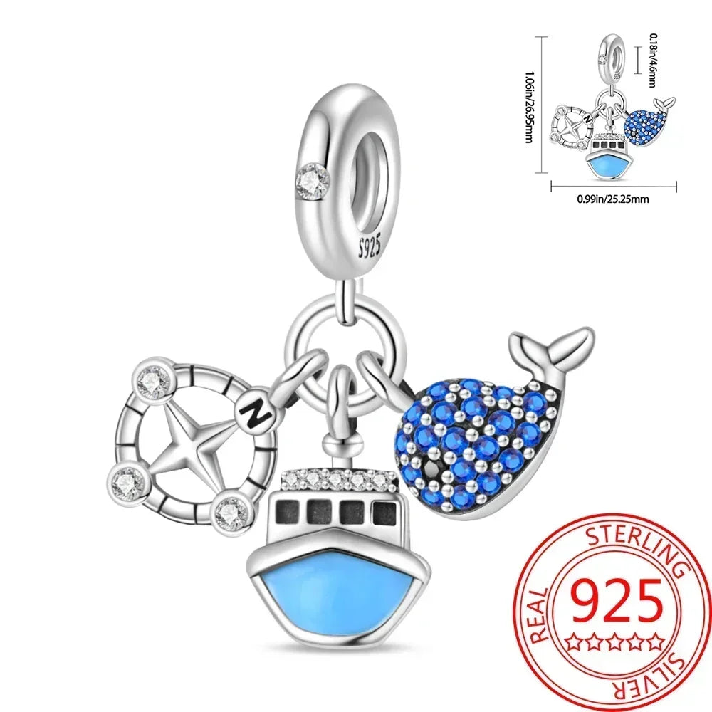 Charms-Anhänger aus 925er-Sterlingsilber mit blauen Ozean-Serie, passend für das DIY-Armband der Marke, Damenschmuck, Geschenke für Freundin