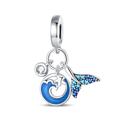 Ocean Series 925er Sterlingsilber, Wal, Schildkröte, kleiner Fisch, Qualle, Delfin, blauer Charm, passend für DIY-Armband, Halskette, Party-Schmuck