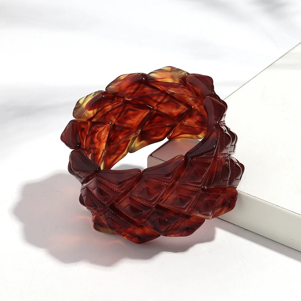 Retro Bernstein Unregelmäßige Geometrische Acryl Armbänder für Frauen Boho Statement Harz Stapelbare Armband Armreif Paar Schmuck Geschenke