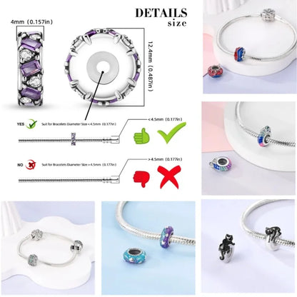 Lucky Clover Clip Charms 925 Sterling Silber Original Black Cat Stopper Clamp Silikon Spacer Charm für DIY Schmuck Armband