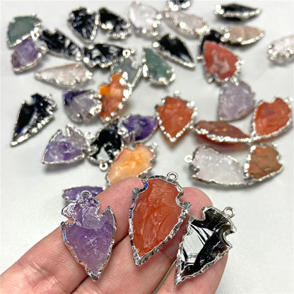 Echte Stein Pfeile Halskette Anhänger Rohkristall Quarz Anhänger Handwerk Amethyst Obsidian Pfeilspitze Energie Glücksbringer Herstellung Diy