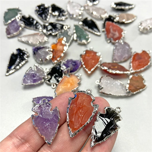 Echte Stein Pfeile Halskette Anhänger Rohkristall Quarz Anhänger Handwerk Amethyst Obsidian Pfeilspitze Energie Glücksbringer Herstellung Diy