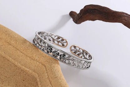 Neue Retro Rose Blatt Hohl Armbänder 925 Sterling Silber Schmuck Temperament Persönlichkeit Süße Blume Öffnung Armreifen TYB119