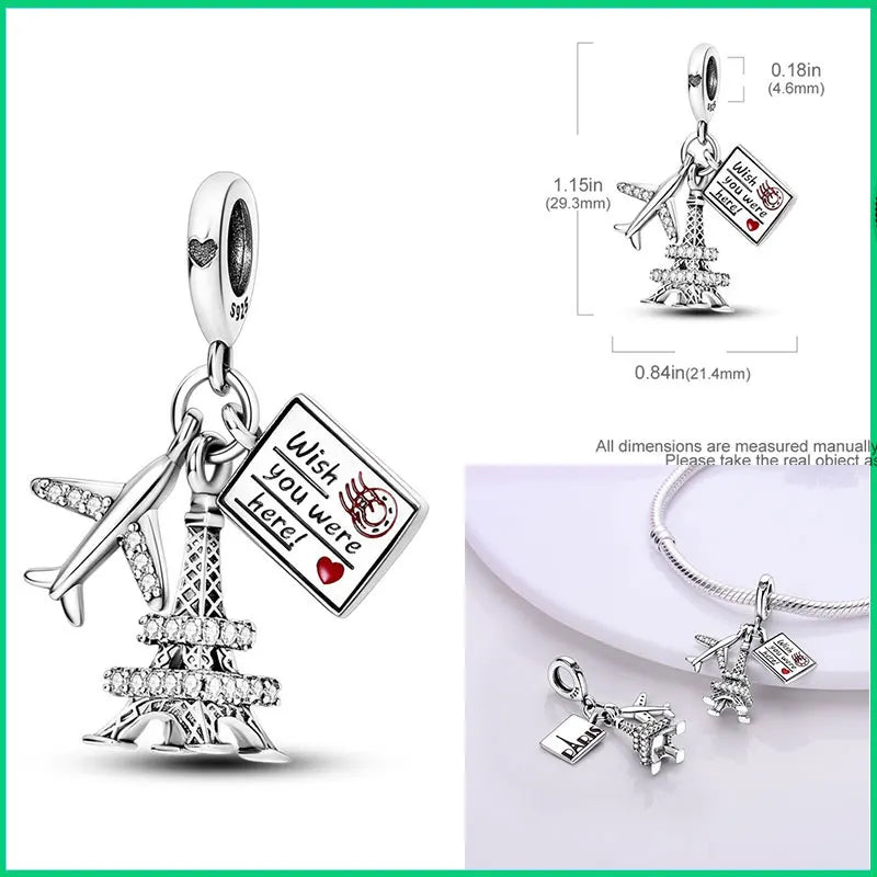 Charms aus 925er-Sterlingsilber, Flugzeug, Reisepass, Elefant, Perlenanhänger, passend für Original-Armbänder, für Frauen, Geburtstag, Modeschmuck, Geschenk