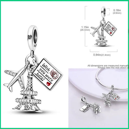 Charms aus 925er-Sterlingsilber, Flugzeug, Reisepass, Elefant, Perlenanhänger, passend für Original-Armbänder, für Frauen, Geburtstag, Modeschmuck, Geschenk