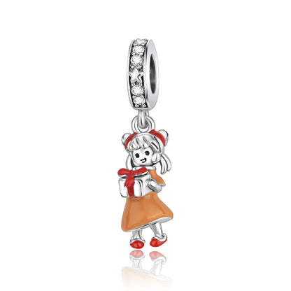 Frohe Weihnachten-Charm aus 925er-Sterlingsilber, Kiefernbaum, Weihnachtsmann, Schneehaus, passend für DIY-Armbänder, Halsketten, Urlaubs- und saisonale Geschenke