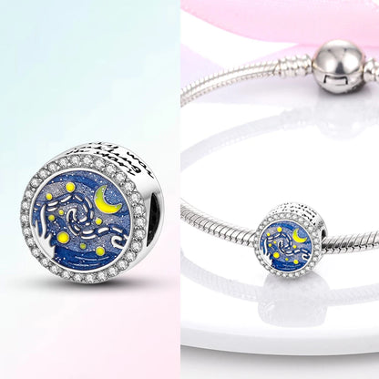 Original 925 Silber Lila Romantische Sternenplanet Perlen Halskette Charms Perlen Fit Armband Frauen Diy Zubehör Feines Geschenk