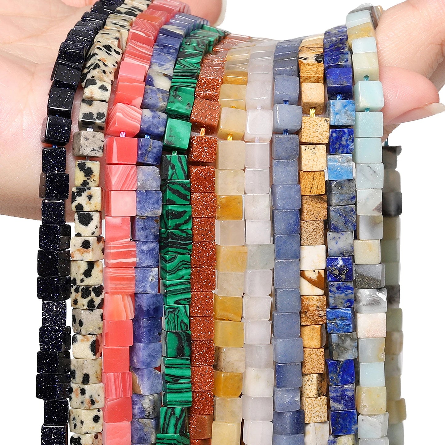4 mm quadratische Würfelform-Perlen, natürlicher Lapislazuli, Amazonit, lila Achat-Steinperlen für Schmuckherstellung, DIY-Armband-Zubehör